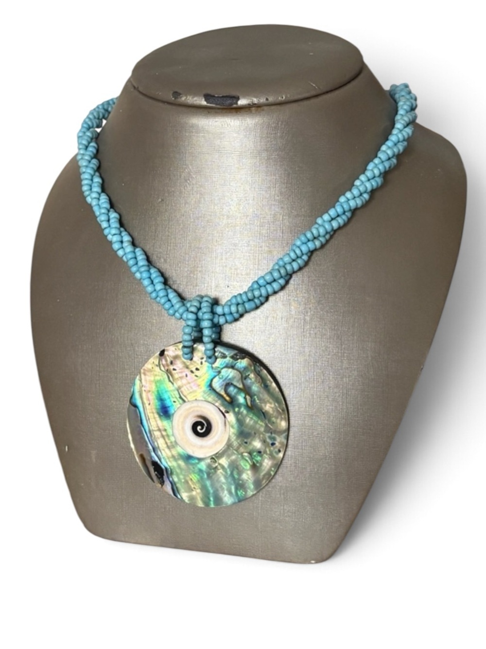 Turquoise Beaded Abalone Shell Handmade Necklace